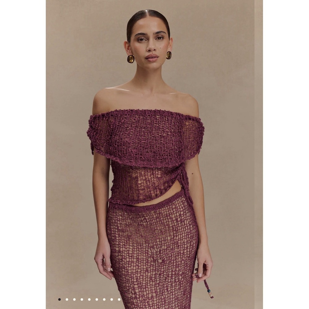 MESHKI Cordelia Off Shoulder Knit Top Mauve Size Small